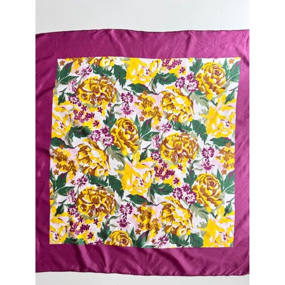 Vintage Unbranded Purple Yellow Rose Floral Silk Habotai 33" x 33" Square Scarf - Picture 2 of 16